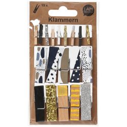 Dekorklammer I am creative Gold/Schwarz/Weiss Holz - Farbe: weiss/gold/schwarz - Dekorklammer