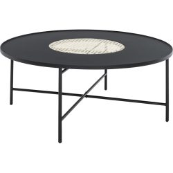 Salontisch Viviana Schwarz/Weiss Stahl/Rattan 90 cm - Farbe: schwarz, weiss - Material: Stahl, Rattan - Salontisch