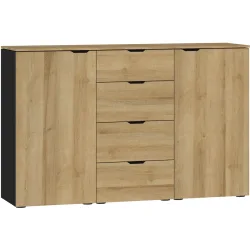 Kommode Arena Beimöbel Braun/Schwarz Holzwerkstoff 135 cm 43 cm - Farbe: Eiche Dekor - Kommode
