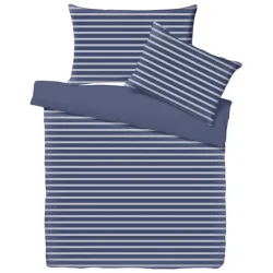 Living Home - Melange Jersey Double Face Bettwäsche Set, Melange Jersey Double Face Gestreifte Bettwäsche Set, 160 x 210 cm + 65 x 100 cm, Marine