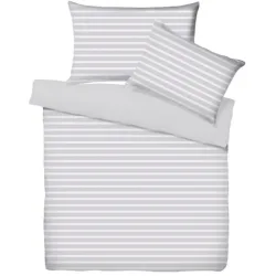 Living Home - Melange Jersey Double Face Bettwäsche Set, Melange Jersey Double Face Gestreifte Bettwäsche Set, 160 x 210 cm + 65 x 100 cm, Silber