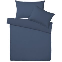 Living Home Bettwäschegarnitur Melange Uni Blau Baumwolle 160 cm 210 cm - Farbe: marine - Bettwäschegarnitur