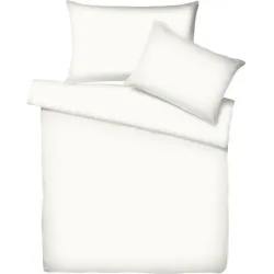 Living Home Bettwäschegarnitur Uni Weiss Baumwolle 160 cm 210 cm - Farbe: wollweiss - Bettwäschegarnitur