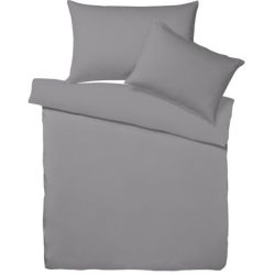 Living Home Bettwäschegarnitur Melange Uni Grau Baumwolle 200 cm 210 cm - Farbe: Grey - Bettwäschegarnitur