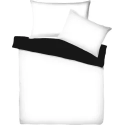 Living Home - Uni Satin Doubleface Bettwäsche Set, 160 x 210 cm + 50 x 70 cm, Schwarz/Weiss