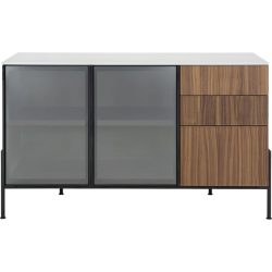 NOVAMOBILI Sideboard Sebastiano Braun/Beige<multisep/>Grau<multisep/>Schwarz MDF<multisep/>Metall<multisep/>Glas 141 cm 85.2 cm - Farbe: Natur, Beige,