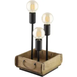 Eglo Tischlampe Wootton Braun/Schwarz Stahl/Holz 22 cm 25 cm - Material: Holz/Stahl - Tischlampe