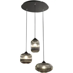 Pendellampe Nawal Grau Glas/Metall 58 cm 200 cm - Material: Metall/Glas - Pendellampe