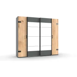 Kleiderschrank Jasmin Braun/Grau Holzwerkstoff 227 cm 65 cm 210 cm - Farbe: Eiche/graphit - Kleiderschrank