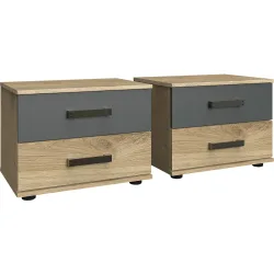 Nachttisch Jasmin Braun/Grau Holzwerkstoff 104 cm - Farbe: Eiche, Graphit - Nachttisch