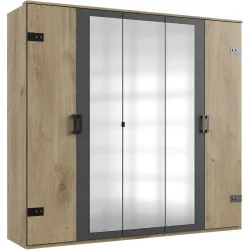 Kleiderschrank Jasmin Braun/Grau Holzwerkstoff 225 cm 58 cm 210 cm - Farbe: Eiche/graphit - Kleiderschrank