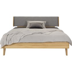 Bett Lund Grau/Braun Holz/Stoff 160 x 200 cm - Farbe: Grau, Natur - Material: Eiche, Stoff - Bett