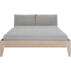 Bett Taavi Braun/Grau Holz/Stoff 160 x 200 cm - Farbe: natur, grau - Material: Eiche, Stoff - Bett