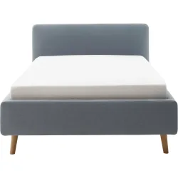 Bett Senja Blau/Braun Stoff/Holz 180 x 200 cm - Farbe: Eisblau, Natur - Material: Stoff, Eiche - Bett