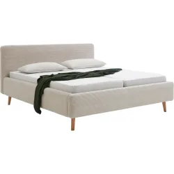 Bett Senja Beige/Braun Stoff/Holz 140 x 200 cm - Farbe: beige, natur - Material: Stoff, Eiche - Bett