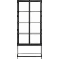 mutoni - Vitrine Multiple Bronx Metall Schwarz 2 Glastüren 4 Böden Melamin Esche Schwarz 77x35x185,6cm, One Size