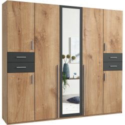 Kleiderschrank Vasquez Braun/Grau Holzwerkstoff 225 cm 58 cm 208 cm - Farbe: Plankeneiche/graphit - Kleiderschrank