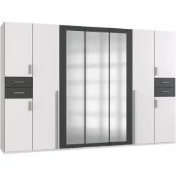 Kleiderschrank Vasquez Weiss Holzwerkstoff 313 cm 58 cm 208 cm - Farbe: Weiss/graphit - Kleiderschrank