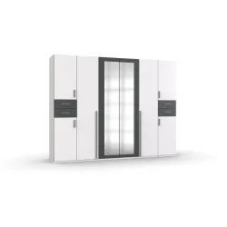 Kleiderschrank Vasquez Weiss Holzwerkstoff 270 cm 58 cm 208 cm - Farbe: Weiss/graphit - Kleiderschrank
