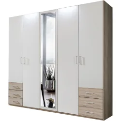 Kleiderschrank Foley Weiss/Braun Holzwerkstoff 225 cm 58 cm 208 cm - Farbe: Eiche sägerau/weiss - Kleiderschrank