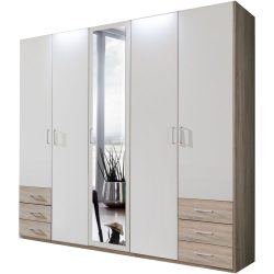 Kleiderschrank Foley Weiss/Braun Holzwerkstoff 225 cm 58 cm 208 cm - Farbe: Eiche sägerau/weiss - Kleiderschrank
