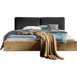 Bett Venya Braun/Schwarz Holz/Stoff 160 x 200 cm - Farbe: Natur, Anthrazit - Material: Eiche, Stoff - Bett