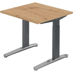 Schreibtisch Office Braun Holz 80 cm Höhenverstellbar (manuell) - Farbe: Asteiche - Material: Holzwerkstoff - Schreibtisch