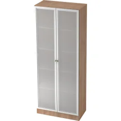 Hammerbacher Glastürenschrank SG 6100G Nussbaum, Silber 800 x 420 x 2.004 mm
