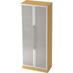 Aktenschrank Office Silber/Transparent/Braun Holz/Glas/Metall 80 cm 42 cm 200.4 cm - Farbe: Aluminium gebürstet, semi transparent, natur - Material: