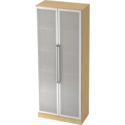 Aktenschrank Office Silber/Braun/Transparent Holz/Glas/Metall 80 cm 42 cm 200.4 cm - Farbe: silber, Ahorn Dekor, semi transparent - Material: