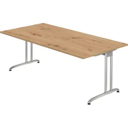 Schreibtisch Office Braun Holz 200 cm - Farbe: Asteiche - Material: Holzwerkstoff - Schreibtisch