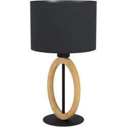 Eglo Tischlampe Basildon 1 Schwarz/Braun Stahl/Holz/Stoff 23 cm 42.5 cm - Farbe: schwarz, natur - Material: Holz, Stahl, Stoff - Tischlampe
