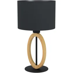 Eglo Tischlampe Basildon 1 Schwarz/Braun Stahl/Holz/Stoff 23 cm 42.5 cm - Farbe: schwarz, natur - Material: Holz, Stahl, Stoff - Tischlampe