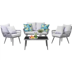 Gartenmöbel-Set Alessio grau Polyrattan B 55 T 90 H 75 cm - Gartenmöbel-Set - Wetterfeste Gartenmöbel & Accessoires