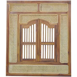Spiegel Tan Braun Rattan/Holz 80 cm 90 cm - Farbe: natur - Material: Teak/Rattan - Spiegel
