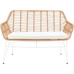 Bank Asena Weiss/Braun Kunststoff 120 cm 85 cm - Farbe: natur/weiss - Bank