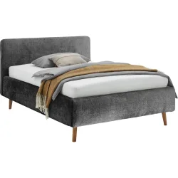 Bett Senja Grau Baumwolle/Polyester 140 x 200 cm - Farbe: anthrazit - Material: Polyester/Baumwolle - Bett