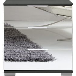 Nachttisch Peyton C Schwarz Holzwerkstoff/Glas/Aluminium/Kunststoff 52 cm - Farbe: Spiegelglas - Nachttisch