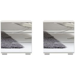 Nachttisch Peyton C Silber/Weiss Holzwerkstoff/Glas 52 cm - Farbe: Spiegel, Weiss - Material: Spanplatte, Spiegelglas - Nachttisch