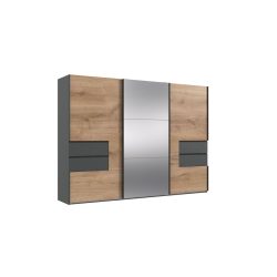 Schrank Keyan Braun/Grau Holzwerkstoff 300 cm 65 cm 216 cm - Farbe: Plankeneiche/graphit - Schrank