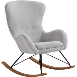 Schaukelstuhl Swing Grau/Schwarz/Braun Stoff/Metall/Holz 70 cm 94 cm - Farbe: Hellgrau, Schwarz, Braun - Material: Lammfell Optik, Metall, Holz -