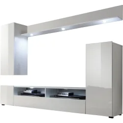 Wohnwand Dios Weiss Holz 208 cm 165 cm 33 cm - Material: Holzwerkstoff - Wohnwand