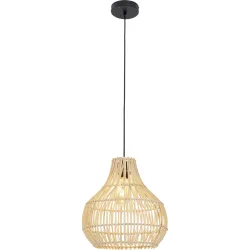Pendellampe Belize Braun/Schwarz Eisen/Rattan 33 cm 35 cm - Farbe: natur/schwarz - Pendellampe