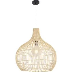 Pendellampe Belize Braun/Schwarz Eisen/Rattan 60 cm 65 cm - Farbe: natur/schwarz - Pendellampe