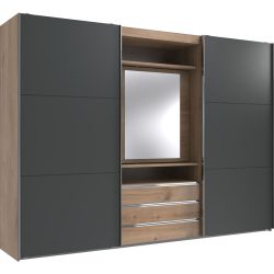 Kleiderschrank Mora Braun/Grau Holzwerkstoff 300 cm 65 cm 216 cm - Farbe: Plankeneiche/graphit - Kleiderschrank