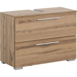 Waschbeckenunterschrank Uhland Braun Holzwerkstoff 80.2 cm 35 cm Softclose - Farbe: eiche landhaus - Waschbeckenunterschrank