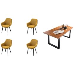 Essgruppe Eats Braun/Gelb Holz/Stoff - Farbe: cognac - Material: Akazie/Strukturstoff - Essgruppe