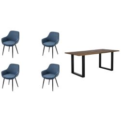 Essgruppe Eats Braun/Blau Holz/Stoff - Farbe: cognac - Material: Akazie/Strukturstoff - Essgruppe