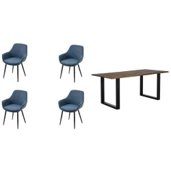 Essgruppe Eats Braun/Blau Holz/Stoff - Farbe: cognac - Material: Akazie/Strukturstoff - Essgruppe