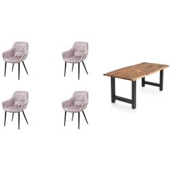 Essgruppe Eats Braun Samt/Holz - Farbe: natur - Material: Akazie/Samt - Essgruppe